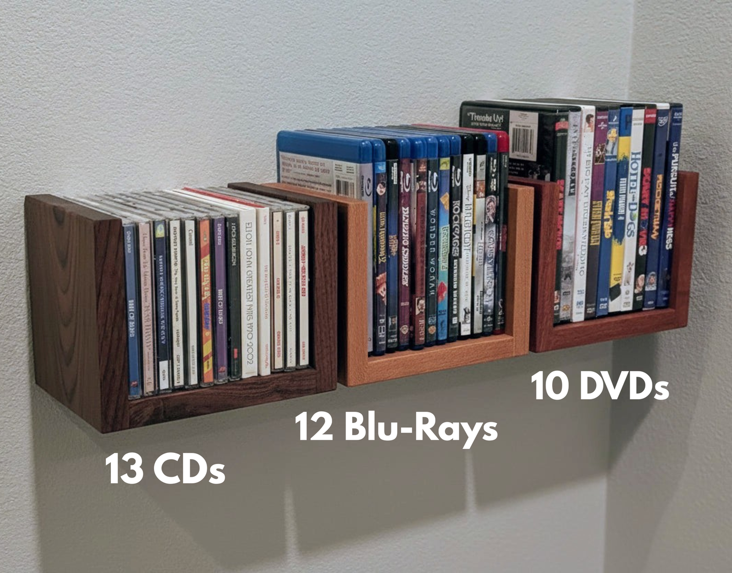 Solid Wood Floating Media Shelf – Wall Mount CD/DVD/Blu-Ray Holder