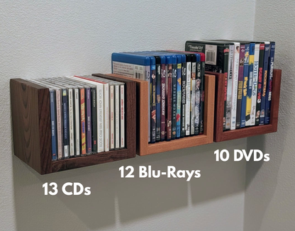 Solid Wood Floating Media Shelf – Wall Mount CD/DVD/Blu-Ray Holder