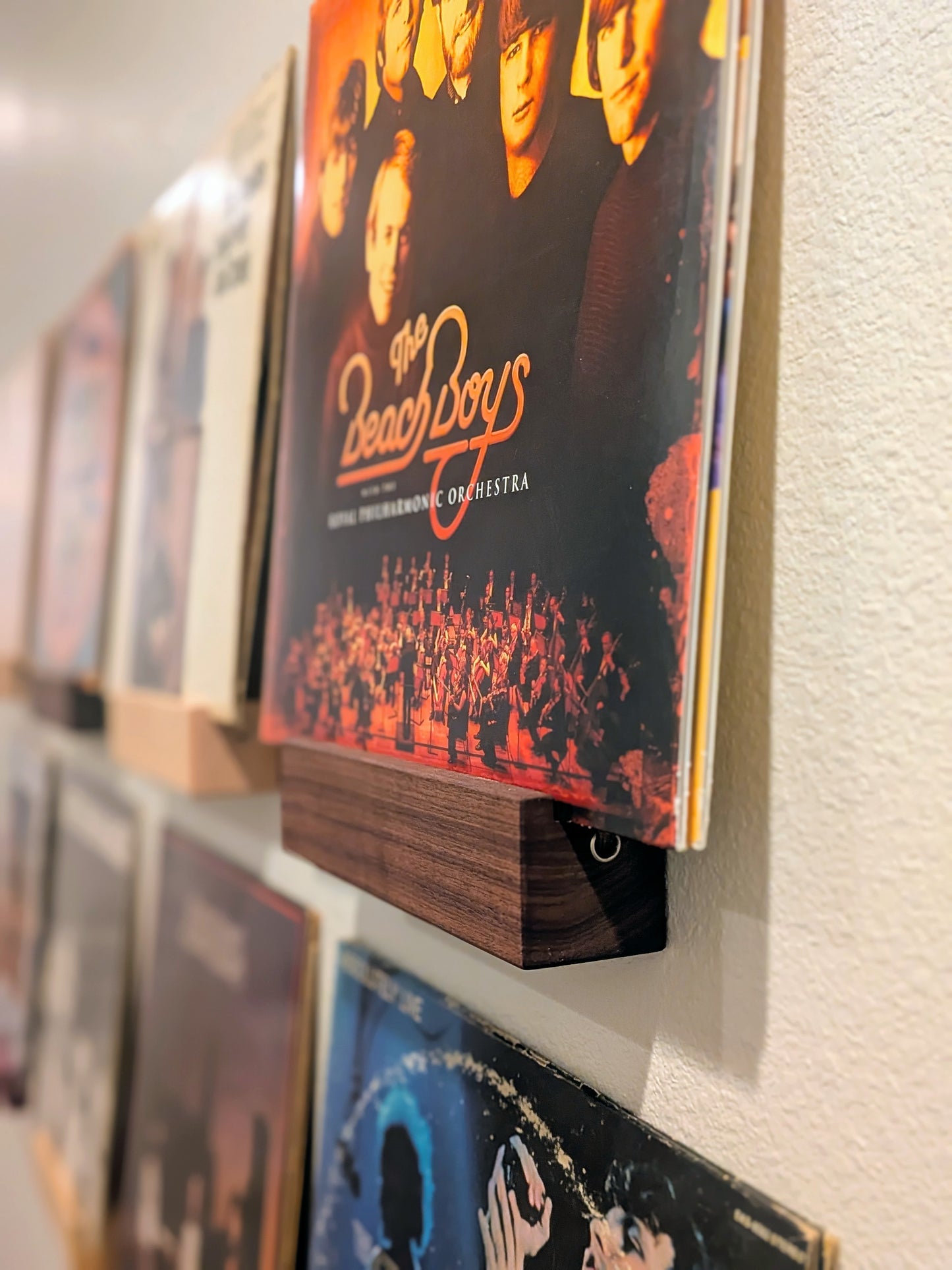 Solid Wood Vinyl Record Display Stand – Renter Friendly LP Album Mount, No Tools Required