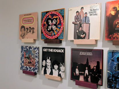 Solid Wood Vinyl Record Display Stand – Renter Friendly LP Album Mount, No Tools Required