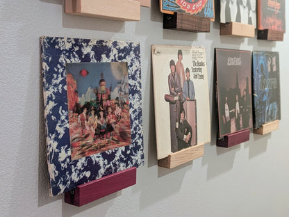 Solid Wood Vinyl Record Display Stand – Renter Friendly LP Album Mount, No Tools Required