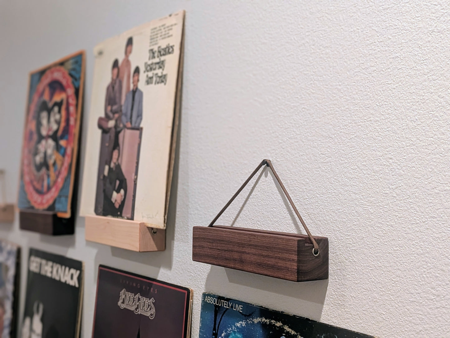Solid Wood Vinyl Record Display Stand – Renter Friendly LP Album Mount, No Tools Required