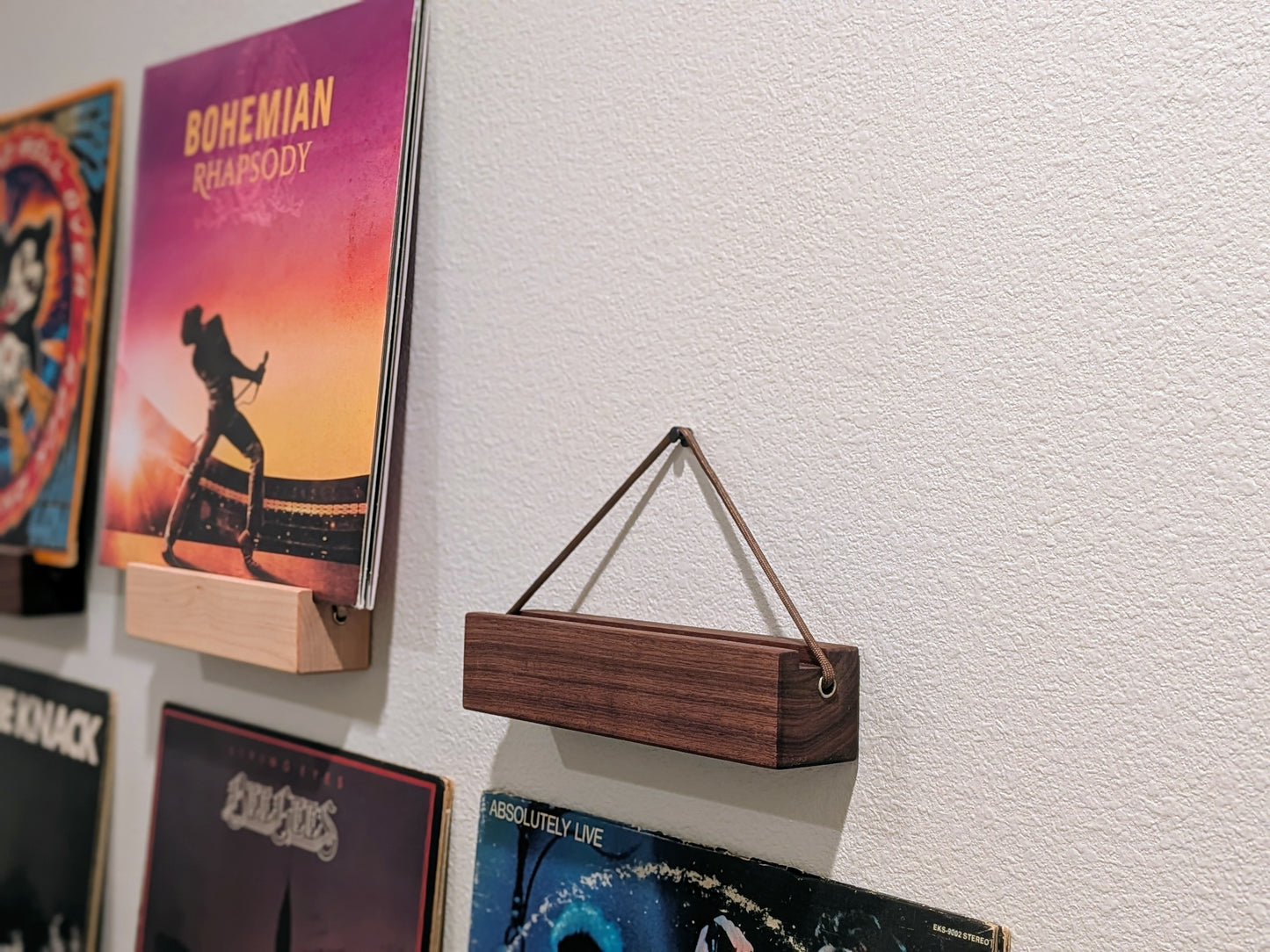 Solid Wood Vinyl Record Display Stand – Renter Friendly LP Album Mount, No Tools Required