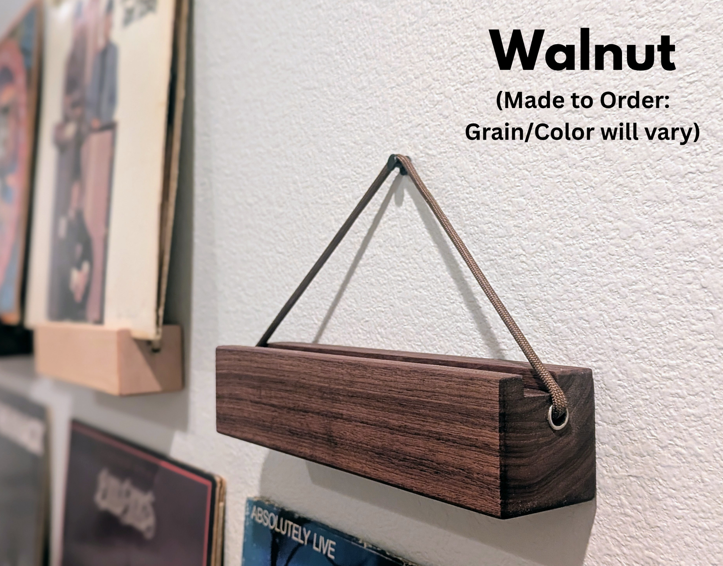 Solid Wood Vinyl Record Display Stand – Renter Friendly LP Album Mount, No Tools Required