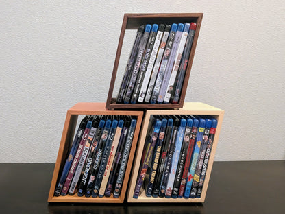 Blu-ray or DVD Storage Stand – Wooden Blu-ray DVD Organizer, Steelbook Holder, Tabletop Movie Display Rack, Minimalist Media Storage