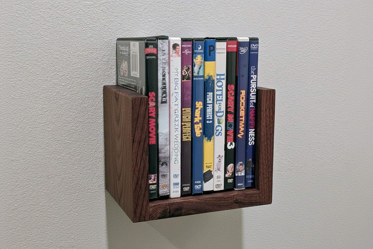Solid Wood Floating Media Shelf – Wall Mount CD/DVD/Blu-Ray Holder