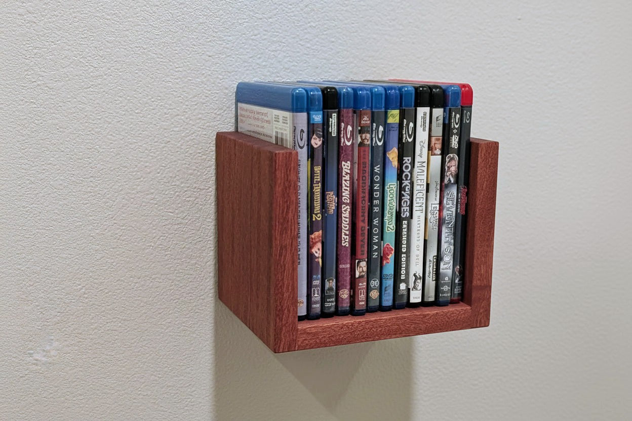 Solid Wood Floating Media Shelf – Wall Mount CD/DVD/Blu-Ray Holder