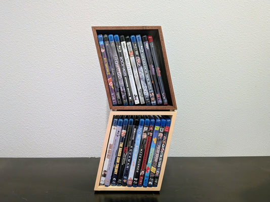 Blu-ray or DVD Storage Stand – Wooden Blu-ray DVD Organizer, Steelbook Holder, Tabletop Movie Display Rack, Minimalist Media Storage