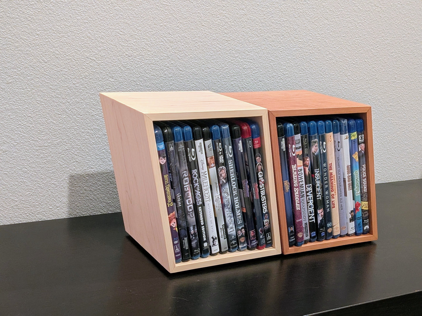 Blu-ray or DVD Storage Stand – Wooden Blu-ray DVD Organizer, Steelbook Holder, Tabletop Movie Display Rack, Minimalist Media Storage