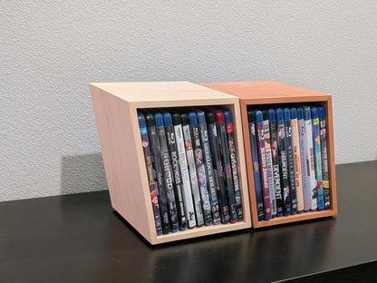 Blu-ray or DVD Storage Stand – Wooden Blu-ray DVD Organizer, Steelbook Holder, Tabletop Movie Display Rack, Minimalist Media Storage
