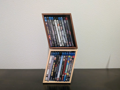 Blu-ray or DVD Storage Stand – Wooden Blu-ray DVD Organizer, Steelbook Holder, Tabletop Movie Display Rack, Minimalist Media Storage
