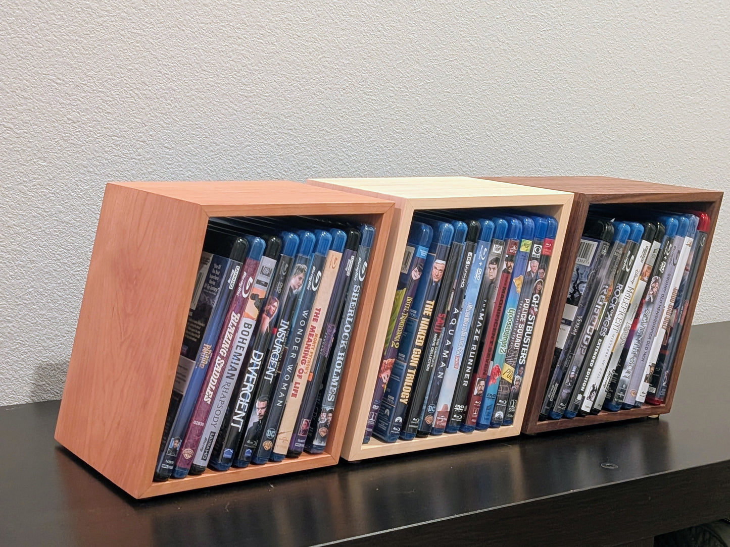 Blu-ray or DVD Storage Stand – Wooden Blu-ray DVD Organizer, Steelbook Holder, Tabletop Movie Display Rack, Minimalist Media Storage