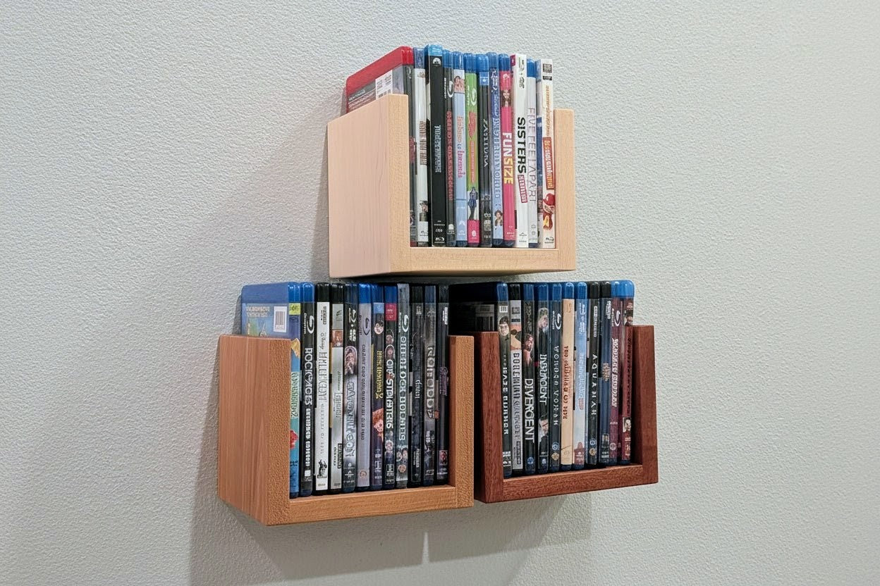 Solid Wood Floating Media Shelf – Wall Mount CD/DVD/Blu-Ray Holder