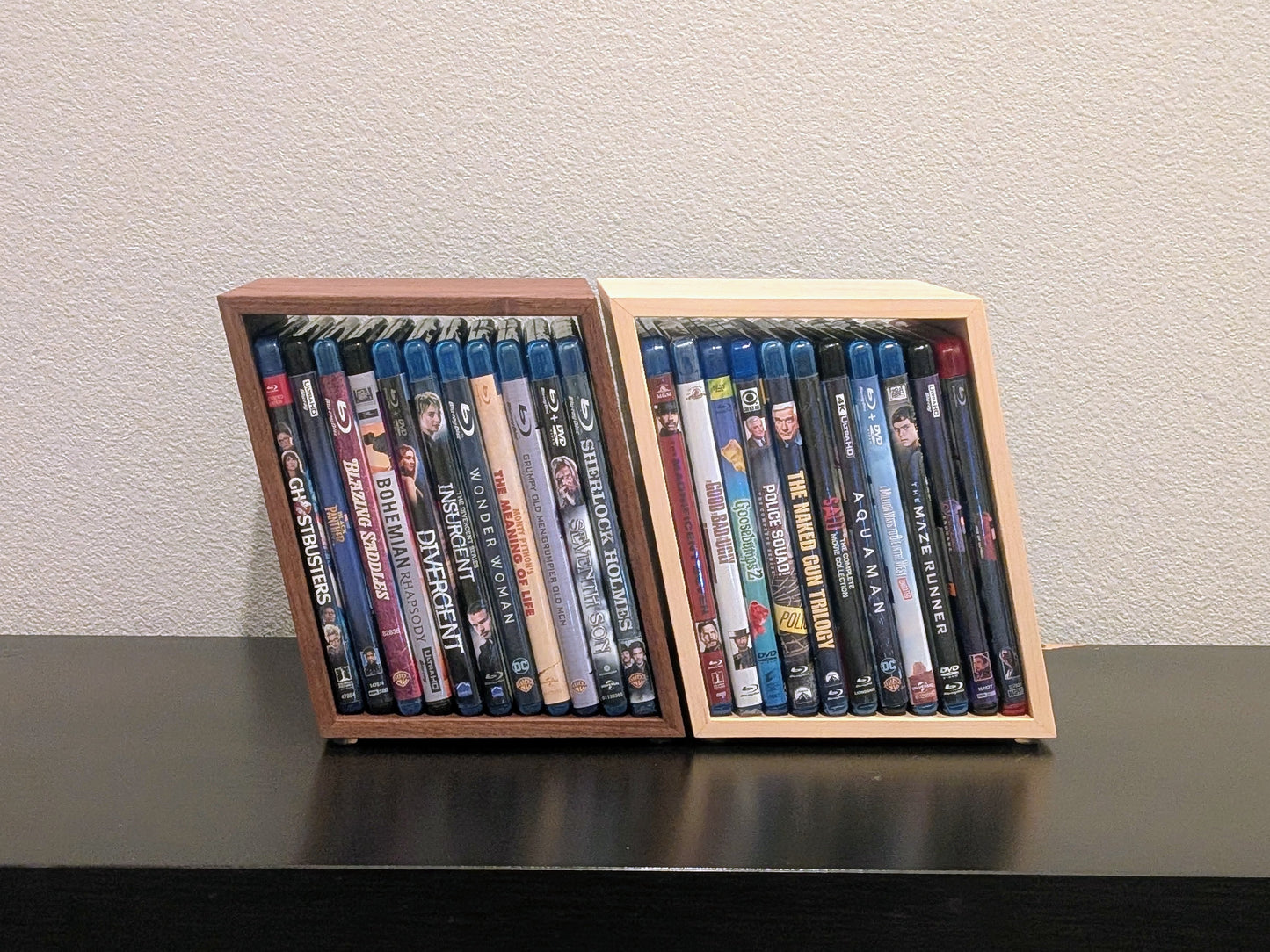 Blu-ray or DVD Storage Stand – Wooden Blu-ray DVD Organizer, Steelbook Holder, Tabletop Movie Display Rack, Minimalist Media Storage
