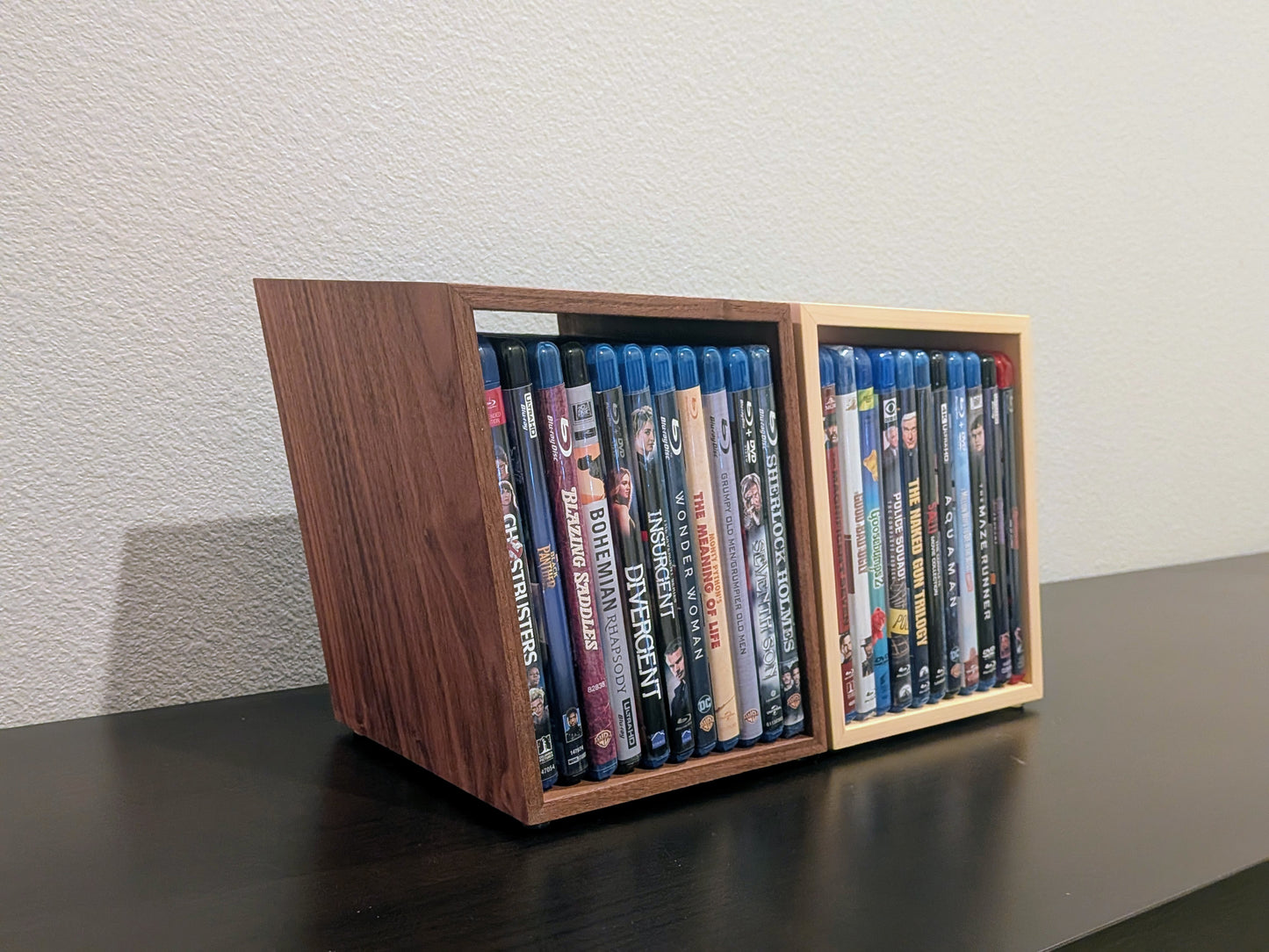 Blu-ray or DVD Storage Stand – Wooden Blu-ray DVD Organizer, Steelbook Holder, Tabletop Movie Display Rack, Minimalist Media Storage