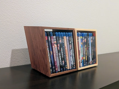 Blu-ray or DVD Storage Stand – Wooden Blu-ray DVD Organizer, Steelbook Holder, Tabletop Movie Display Rack, Minimalist Media Storage