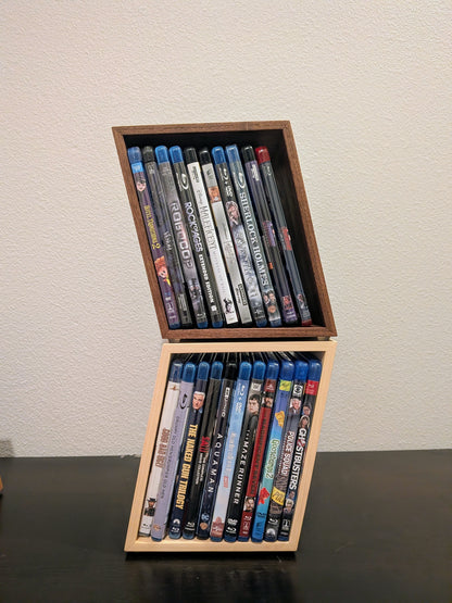 Blu-ray or DVD Storage Stand – Wooden Blu-ray DVD Organizer, Steelbook Holder, Tabletop Movie Display Rack, Minimalist Media Storage