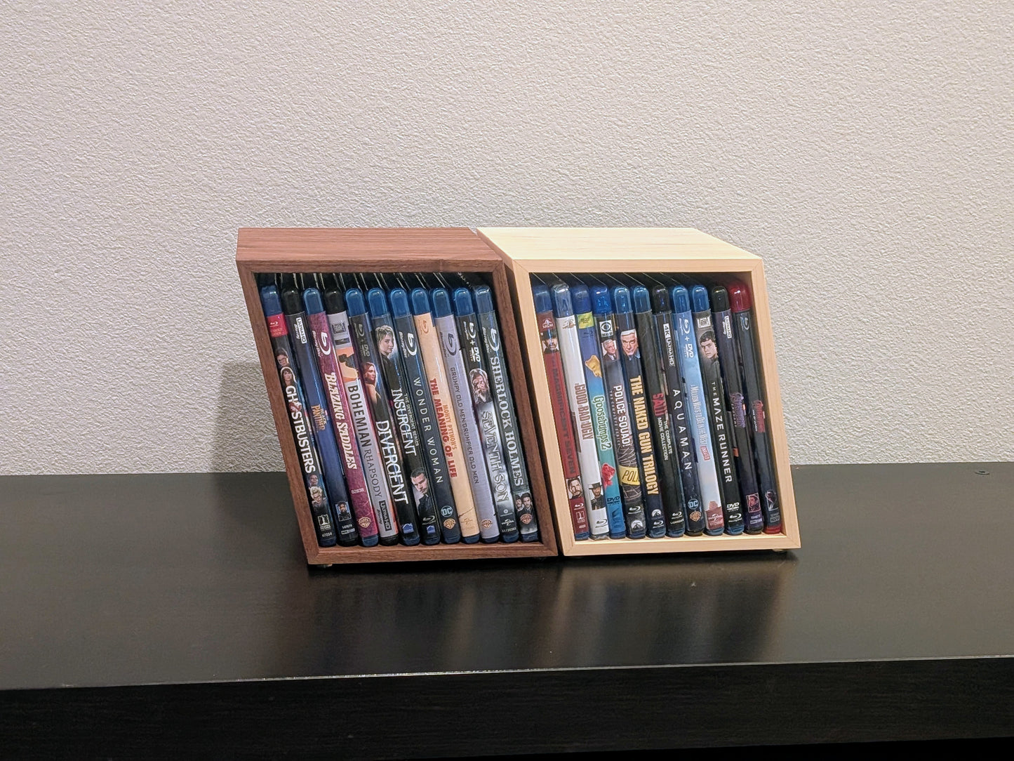 Blu-ray or DVD Storage Stand – Wooden Blu-ray DVD Organizer, Steelbook Holder, Tabletop Movie Display Rack, Minimalist Media Storage