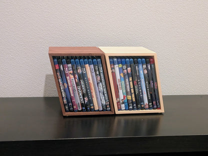 Blu-ray or DVD Storage Stand – Wooden Blu-ray DVD Organizer, Steelbook Holder, Tabletop Movie Display Rack, Minimalist Media Storage