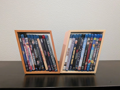 Blu-ray or DVD Storage Stand – Wooden Blu-ray DVD Organizer, Steelbook Holder, Tabletop Movie Display Rack, Minimalist Media Storage