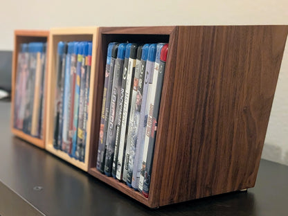 Blu-ray or DVD Storage Stand – Wooden Blu-ray DVD Organizer, Steelbook Holder, Tabletop Movie Display Rack, Minimalist Media Storage