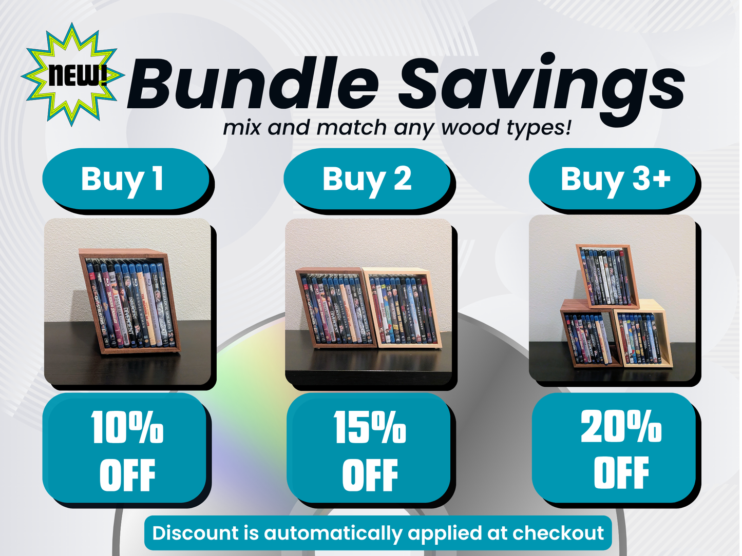Blu-ray or DVD Storage Stand – Wooden Blu-ray DVD Organizer, Steelbook Holder, Tabletop Movie Display Rack, Minimalist Media Storage