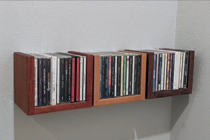 Solid Wood Floating Media Shelf – Wall Mount CD/DVD/Blu-Ray Holder