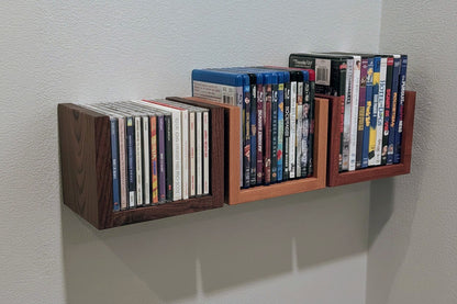 Solid Wood Floating Media Shelf – Wall Mount CD/DVD/Blu-Ray Holder