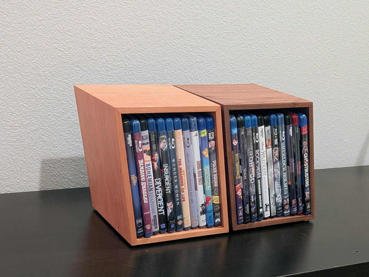 Blu-ray or DVD Storage Stand – Wooden Blu-ray DVD Organizer, Steelbook Holder, Tabletop Movie Display Rack, Minimalist Media Storage